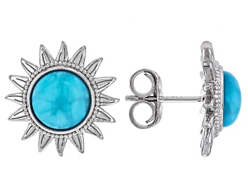 Picture of Blue Larimar Rhodium Over Sterling Silver Stud Earrings