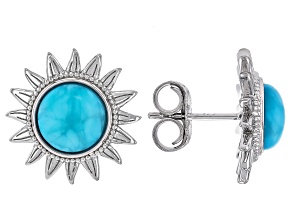 Blue Larimar Rhodium Over Sterling Silver Stud Earrings