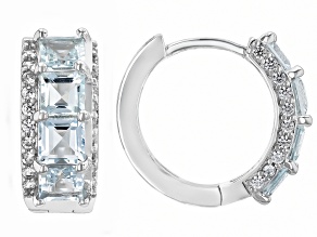 Blue Aquamarine Rhodium Over Sterling Silver Hoop Earrings 2.02ctw