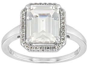 White Lab Created Sapphire Rhodium Over Sterling Silver Halo Ring 3.82ctw