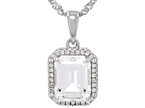 White Lab Created Sapphire Rhodium Over Sterling Silver Halo Pendant With Chain 3.82ctw