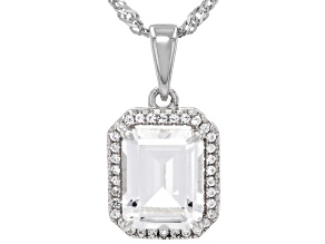 White Lab Created Sapphire Rhodium Over Sterling Silver Halo Pendant With Chain 3.82ctw