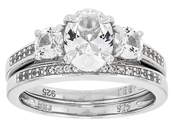 White Lab Created Sapphire Rhodium Over Sterling Silver Ring Set