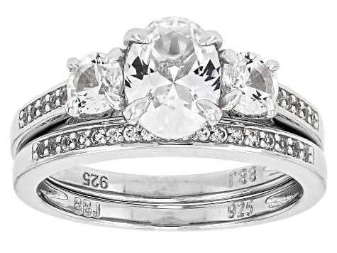 White Lab Created Sapphire Rhodium Over Sterling Silver Ring Set