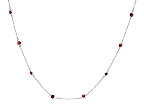 Red Garnet Rhodium Over Sterling Silver Station Necklace 3.86ctw