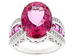 Pink Topaz Rhodium Over Sterling Silver Ring 10.40ctw