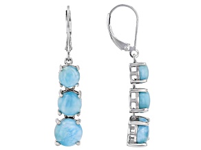 Blue Larimar Rhodium Over Sterling Silver Dangle Earrings