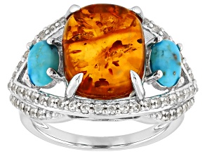 Orange Amber Rhodium Over Silver Ring 0.81ctw