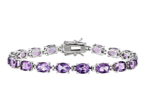 Brazilian Amethyst Rhodium Over Sterling Silver Tennis Bracelet 12.11ctw