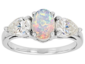 Multi-color Opal Rhodium Over Sterling Silver Ring 2.24ctw