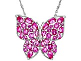 Pink Lab Created Sapphire Rhodium Over Sterling Silver Butterfly Pendant With Chain 8.90ctw
