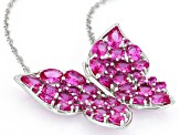 Pink Lab Created Sapphire Rhodium Over Sterling Silver Butterfly Pendant With Chain 8.90ctw