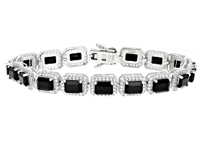 Black Spinel Rhodium Over Sterling Silver Tennis Bracelet. 24.14ctw
