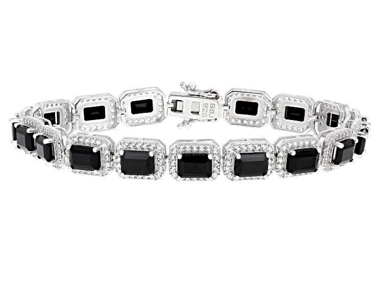 Black Spinel Rhodium Over Sterling Silver Tennis Bracelet