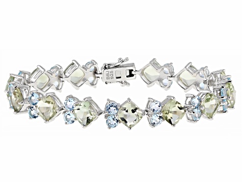 Green Prasiolite Rhodium Over Sterling Silver Tennis Bracelet 30.39ctw