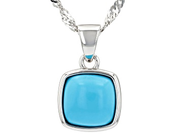 Picture of Sleeping Beauty Turquoise Rhodium Over Sterling Silver Pendant With Chain