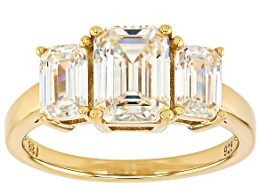 White Strontium Titanate 18k Yellow Gold Over Sterling Silver 3-Stone Ring 3.50ctw