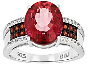 Red Labradorite Rhodium Over Sterling Silver Ring 4.00ctw