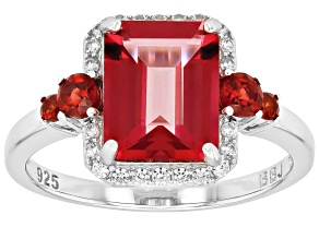 Red Labradorite Rhodium Over Sterling Silver Ring 3.55ctw