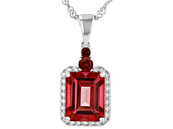 Picture of Red Labradorite Rhodium Over Sterling Silver Pendant Chain 3.38ctw