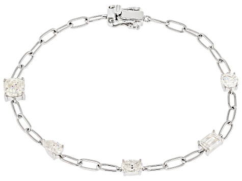 White Strontium Titanate Rhodium Over Sterling Silver Tennis Bracelet 4.00ctw