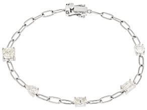 White Strontium Titanate Rhodium Over Sterling Silver Tennis Bracelet 4.00ctw