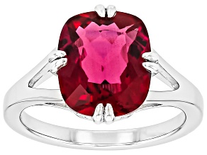 Lab Created Bixbite Rhodium Over Sterling Silver Solitaire Ring 3.80ct