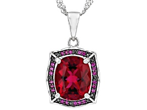 Red Lab Created Bixbite Rhodium Over Sterling Silver Pendant With Chain 2.73ctw