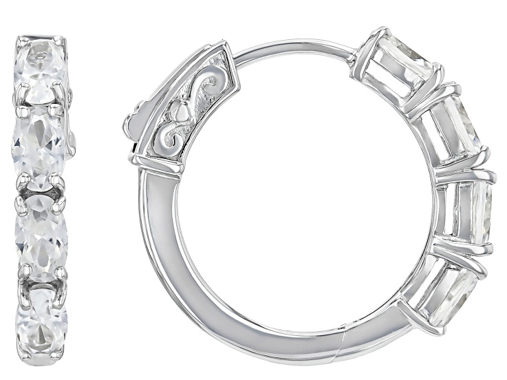 White Zircon Rhodium Over Sterling Silver Hoop Earrings 2.40ctw