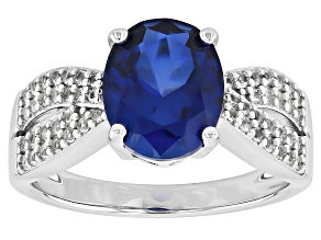 Blue Lab Created Sapphire Rhodium Over Sterling Silver Ring 3.17ctw