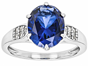 Blue Lab Created Sapphire Rhodium Over Sterling Silver Ring 3.34ctw