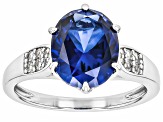 Blue Lab Created Sapphire Rhodium Over Sterling Silver Ring 3.34ctw