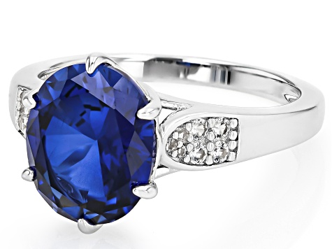 Blue Lab Created Sapphire Rhodium Over Sterling Silver Ring 3.34ctw