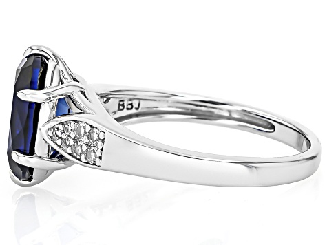 Blue Lab Created Sapphire Rhodium Over Sterling Silver Ring 3.34ctw
