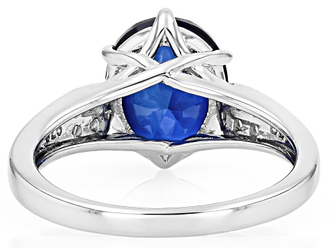 Blue Lab Created Sapphire Rhodium Over Sterling Silver Ring 3.34ctw