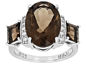Smoky Quartz Rhodium Over Sterling Silver Ring 6.70ctw