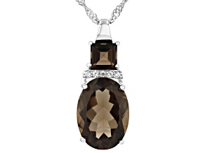 Smoky Quartz Rhodium Over Sterling Silver Pendant With Chain 6.02ctw