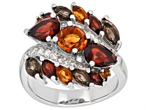 Multi-Gem Rhodium Over Sterling Silver Ring 3.96ctw