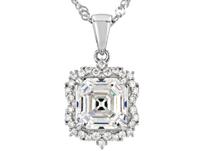 White Strontium Titanate Rhodium Over Sterling Silver Pendant With Chain 3.76ctw