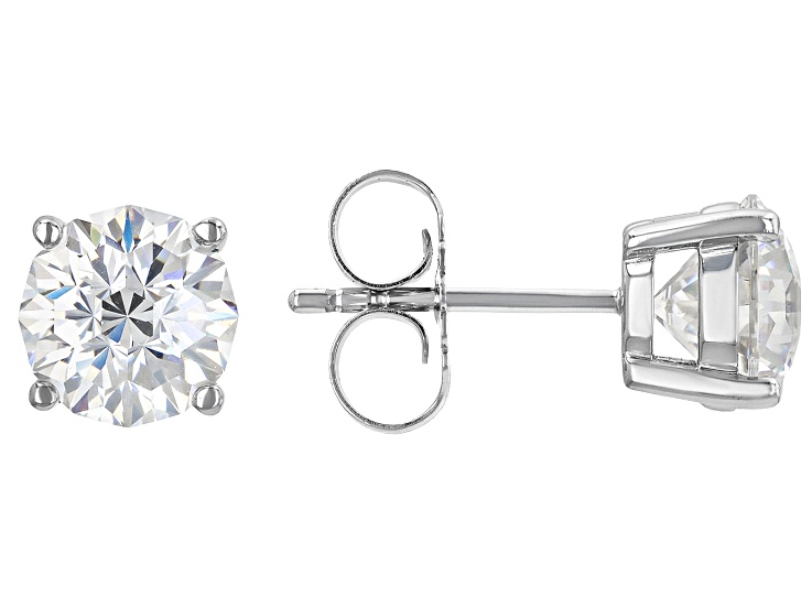 White Strontium Titanate Rhodium Over Sterling Silver Stud Earrings 3.36ctw