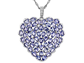 Tanzanite Rhodium Over Sterling Silver Heart Pendant With Chain 7.38ctw