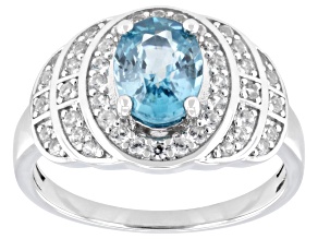 Blue Zircon Rhodium Over Sterling Silver Ring 2.15ctw