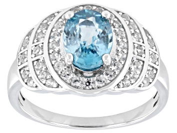 Picture of Blue Zircon Rhodium Over Sterling Silver Ring 2.15ctw