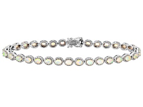 White Ethiopian Opal Rhodium Over Sterling Silver Tennis Bracelet 3.01ctw