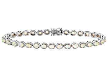 Picture of White Ethiopian Opal Rhodium Over Sterling Silver Tennis Bracelet 3.01ctw
