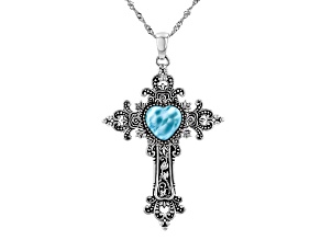 Larimar Sterling Silver Cross Pendant With Chain