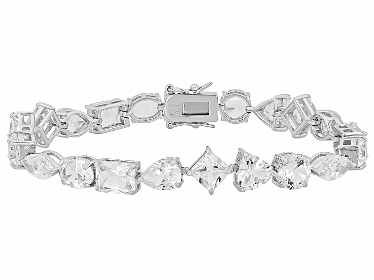 White Lab Created Sapphire Rhodium Over Sterling Silver Tennis Bracelet 27.53ctw