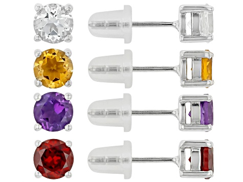 Multi-Gem Rhodium Over Sterling Silver Earrings Set 3.85ctw