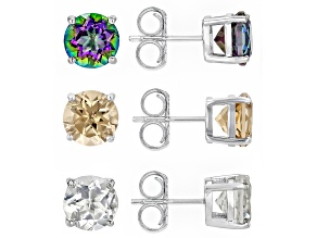 Quartz Rhodium Over Sterling Silver Earrings Set 9.18ctw