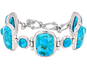 Blue Composite Turquoise Rhodium Over Sterling Silver Toggle Bracelet